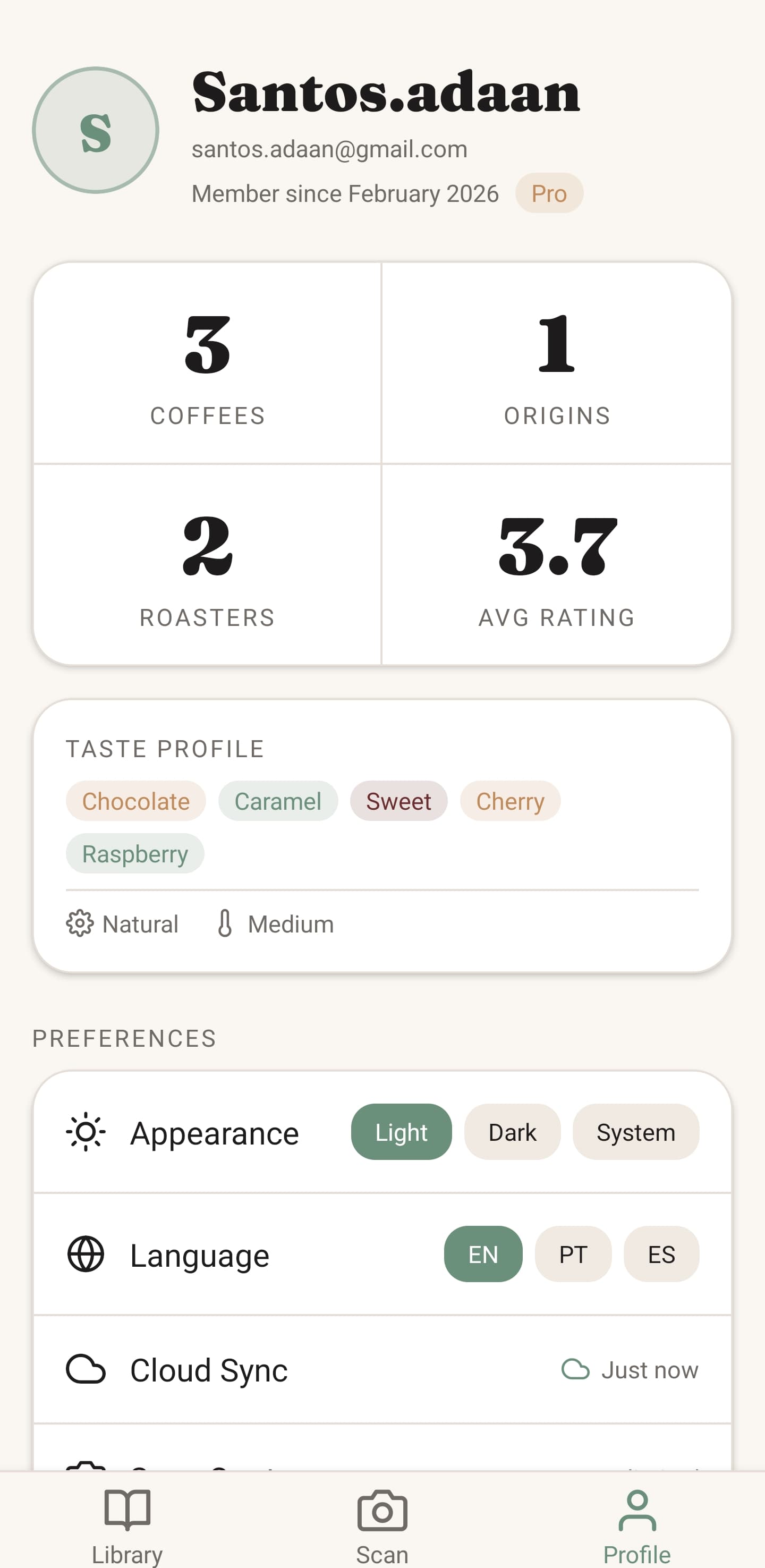 Coffee analytics and taste profile
